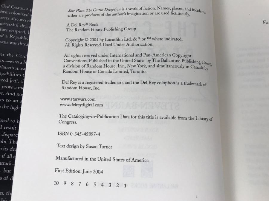 Signed First Edition 2004 Hardcover Book STAR WARS The Cestus Deception By Steven Barnes [Photo 7]