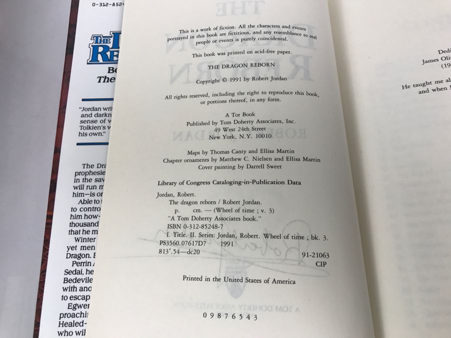 Signed Hardcover Book The Dragon Reborn By Robert Jordan [Photo 7]