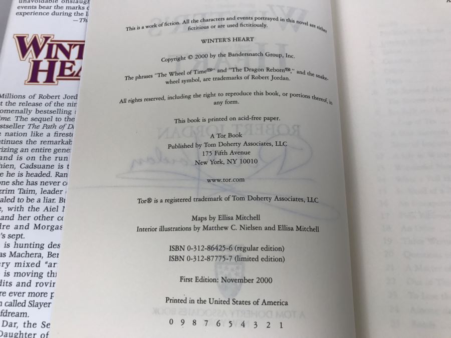 Signed First Edition Hardcover Book Winter's Heart By Robert Jordan [Photo 7]