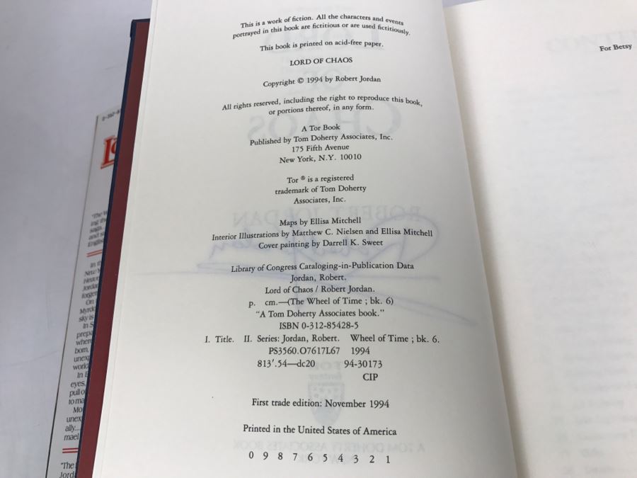 Signed First Trade Edition Hardcover Book Lord Of Chaos By Robert Jordan [Photo 6]