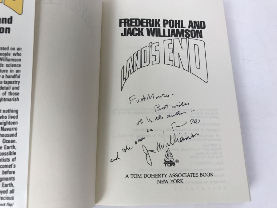 Signed First Edition 1988 Hardcover Book Land's End By Frederik Pohl And Jack Williamson (Signed By Both Authors) [Photo 4]
