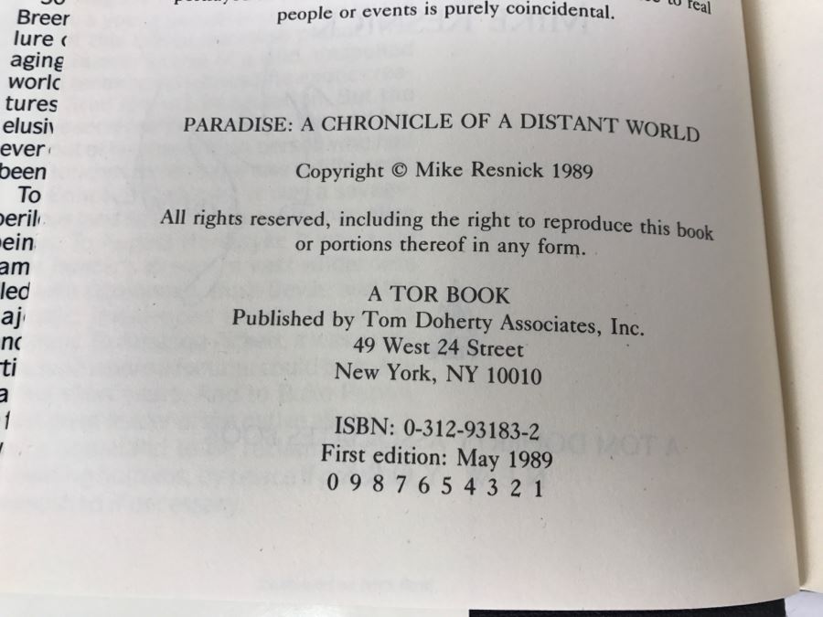 Signed First Edition 1989 Hardcover Book Paradise: A Chronicle Of A Distant World By Mike Resnick [Photo 9]
