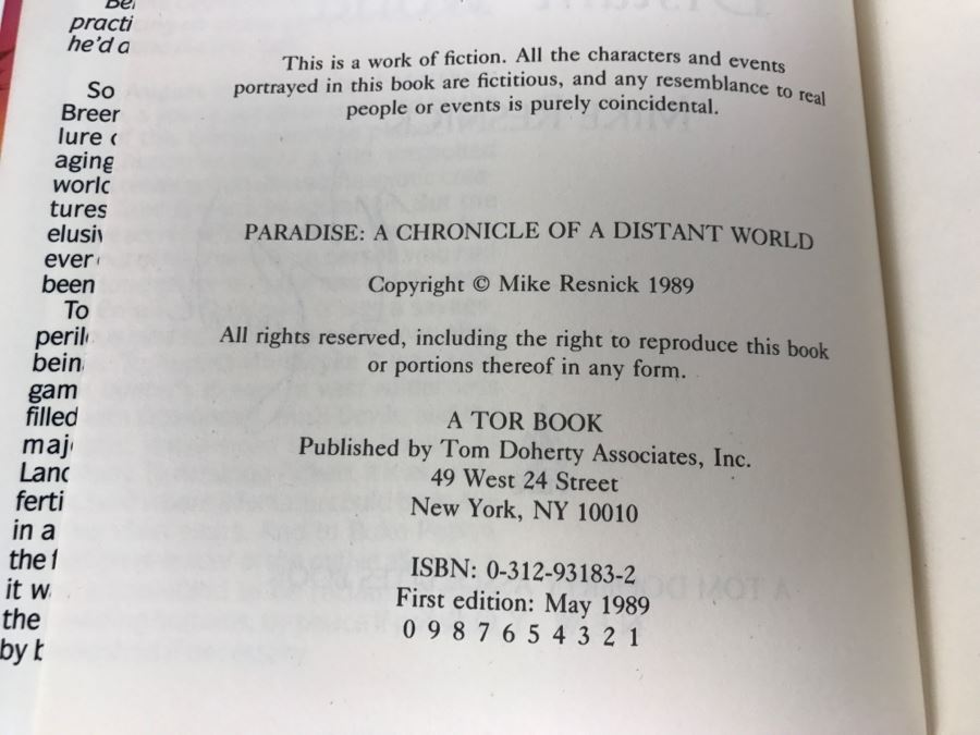 Signed First Edition 1989 Hardcover Book Paradise: A Chronicle Of A Distant World By Mike Resnick [Photo 8]