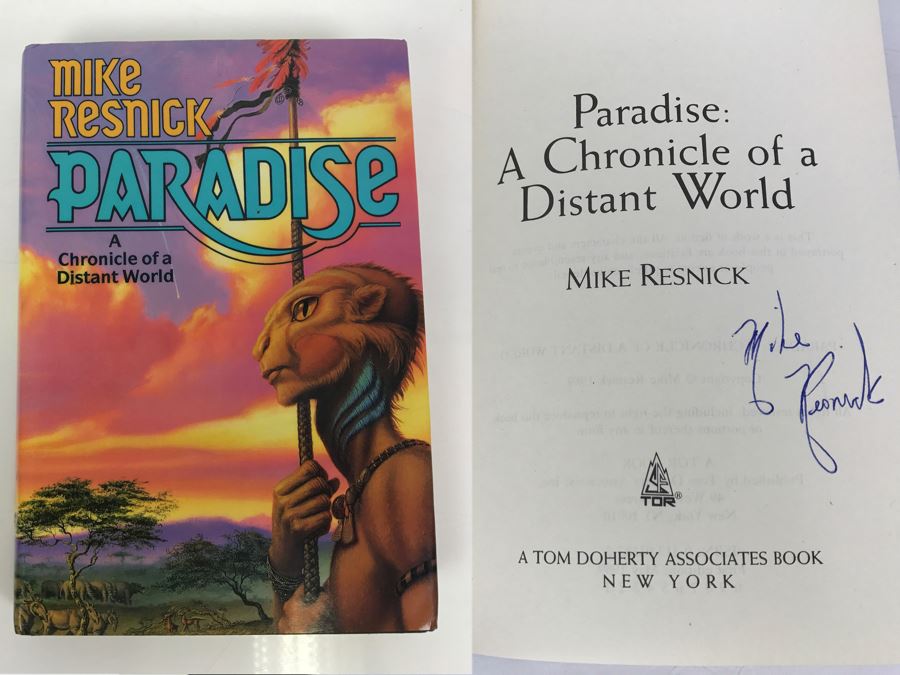 Signed First Edition 1989 Hardcover Book Paradise: A Chronicle Of A Distant World By Mike Resnick [Photo 1]