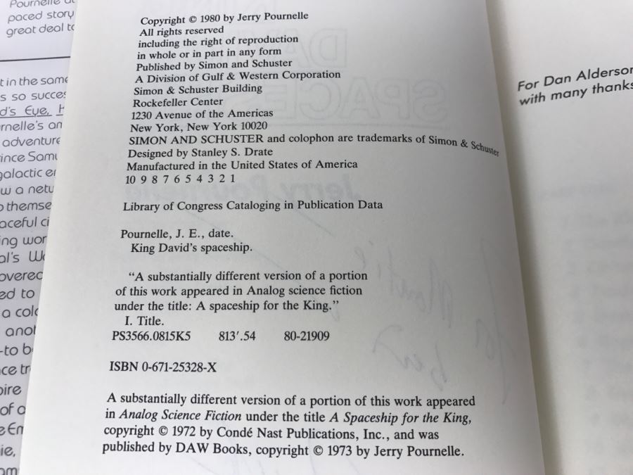Signed First Edition 1980 Hardcover Book King David's Spaceship By J.E. Pournelle [Photo 9]