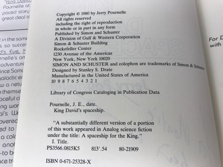 Signed First Edition 1980 Hardcover Book King David's Spaceship By J.E. Pournelle [Photo 10]