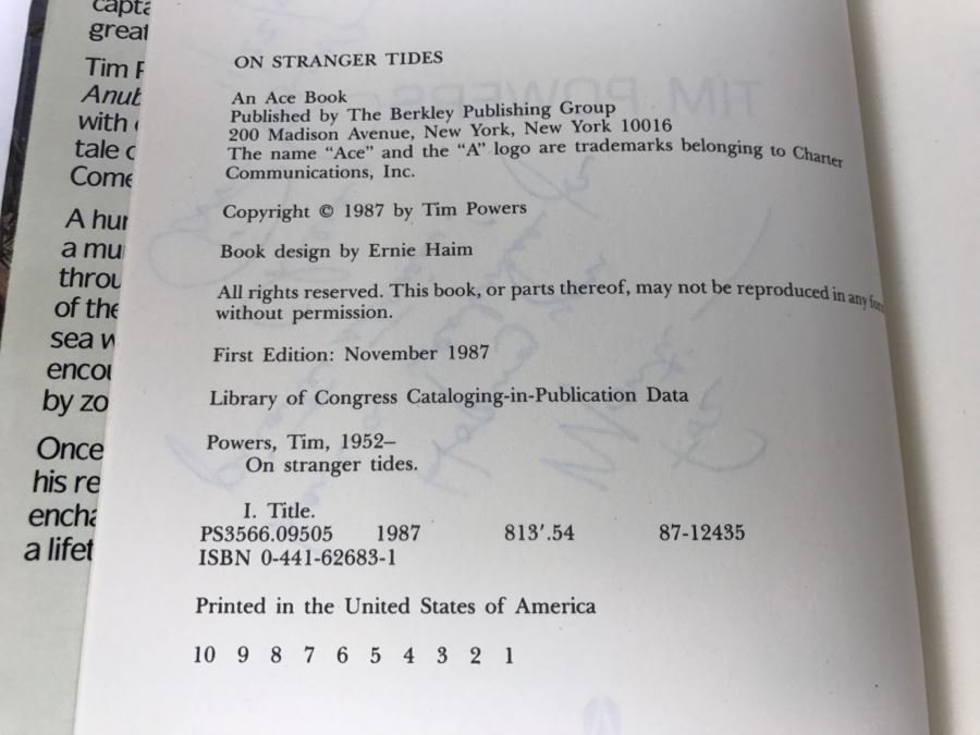 Signed First Edition 1987 Hardcover Book On Stranger Tides By Tim Powers [Photo 8]