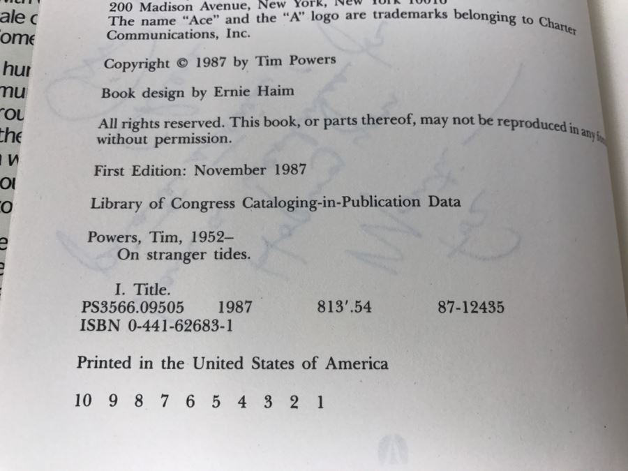 Signed First Edition 1987 Hardcover Book On Stranger Tides By Tim Powers [Photo 9]