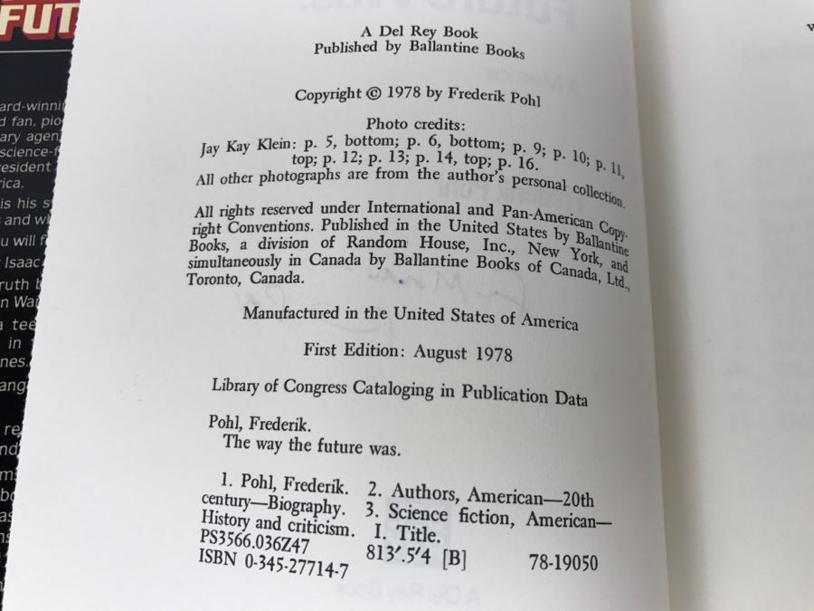 Signed First Edition 1978 Hardcover Book The Way The Future Was By Frederik Pohl [Photo 9]