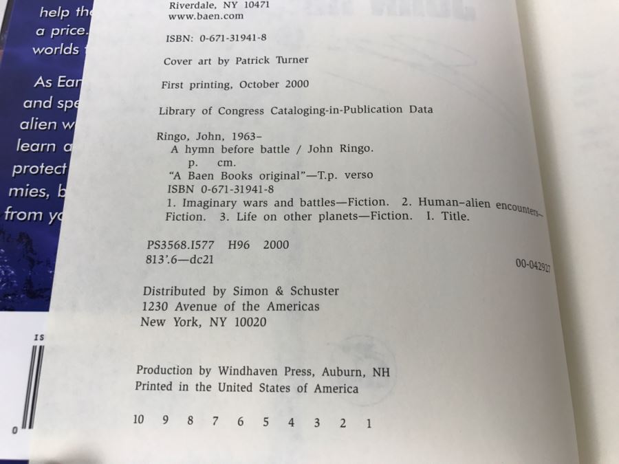 Signed First Printing 2000 Hardcover Book A Hymn Before Battle By John Ringo [Photo 8]