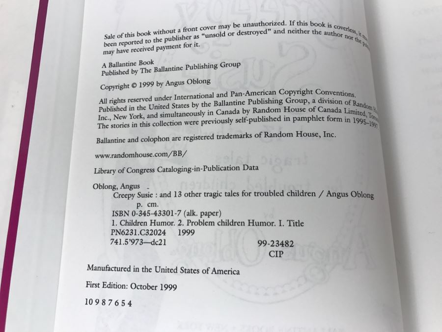 Signed And Hand Illustrated First Edition Hardcover Book Creepy Susie And 13 Other Tragic Tales For Troubled Children By Angus Oblong [Photo 12]