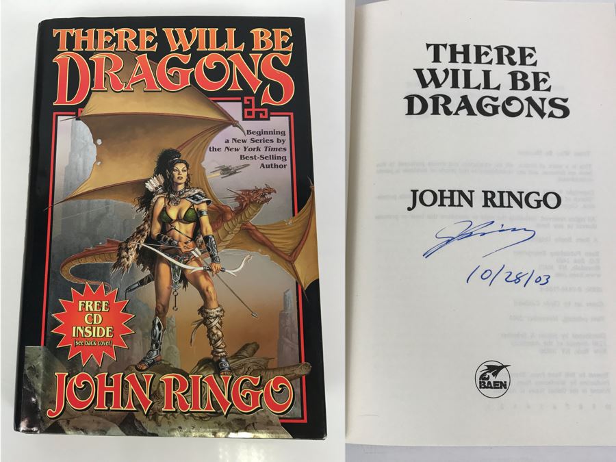 Signed First Printing 2003 Hardcover Book There Will Be Dragons By John Ringo [Photo 1]