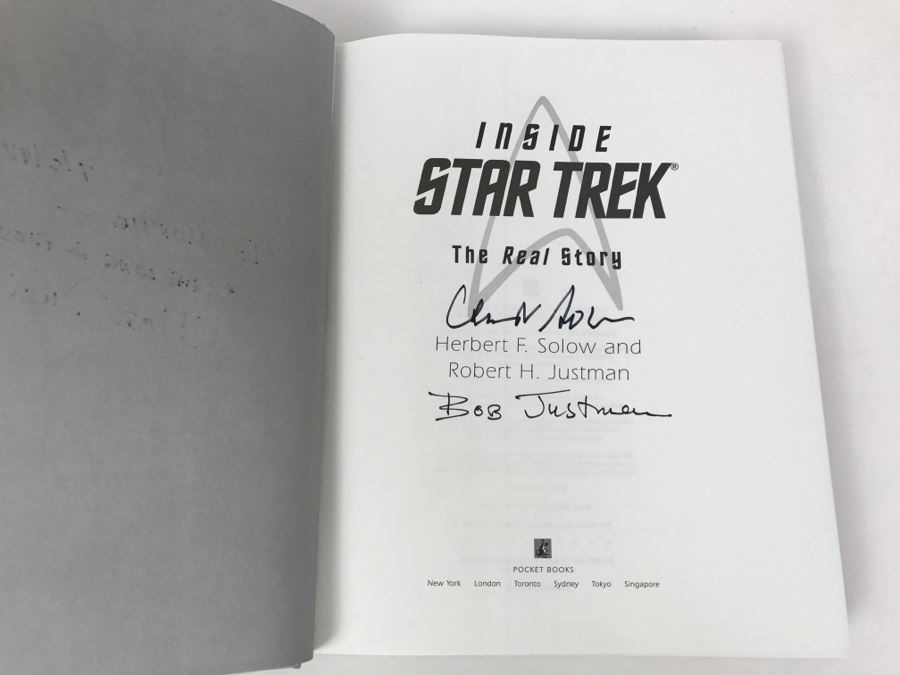 Signed First Printing 1996 Hardcover Book Inside STAR TREK The Real Story By Herbert F. Solow And Robert H. Justman (Signed By Both Authors) [Photo 8]