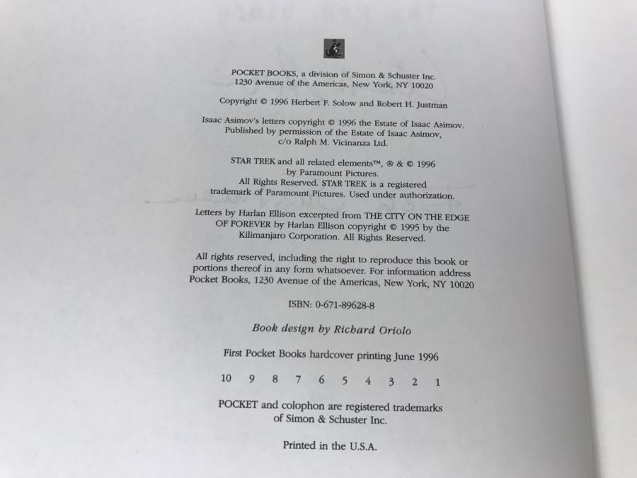 Signed First Printing 1996 Hardcover Book Inside STAR TREK The Real Story By Herbert F. Solow And Robert H. Justman (Signed By Both Authors) [Photo 11]