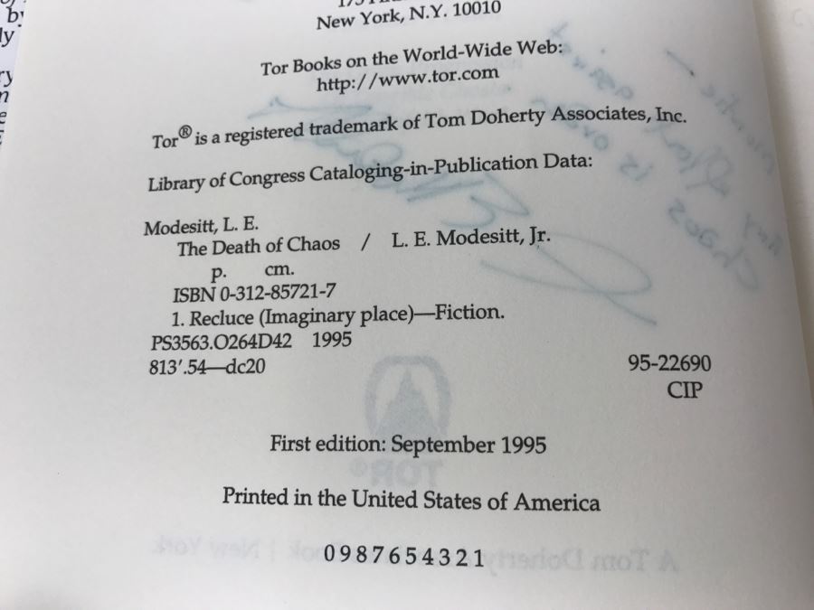 Signed First Edition 1995 Hardcover Book The Death Of Chaos By L.E. Modesitt, Jr. [Photo 8]