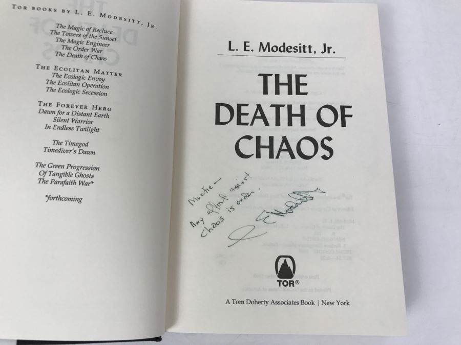 Signed First Edition 1995 Hardcover Book The Death Of Chaos By L.E. Modesitt, Jr. [Photo 4]