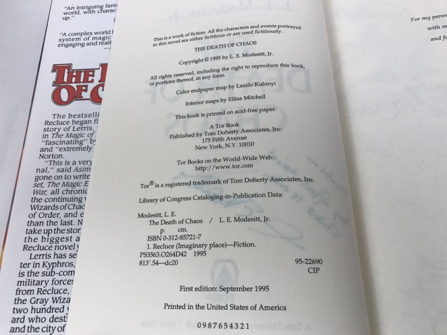 Signed First Edition 1995 Hardcover Book The Death Of Chaos By L.E. Modesitt, Jr. [Photo 7]
