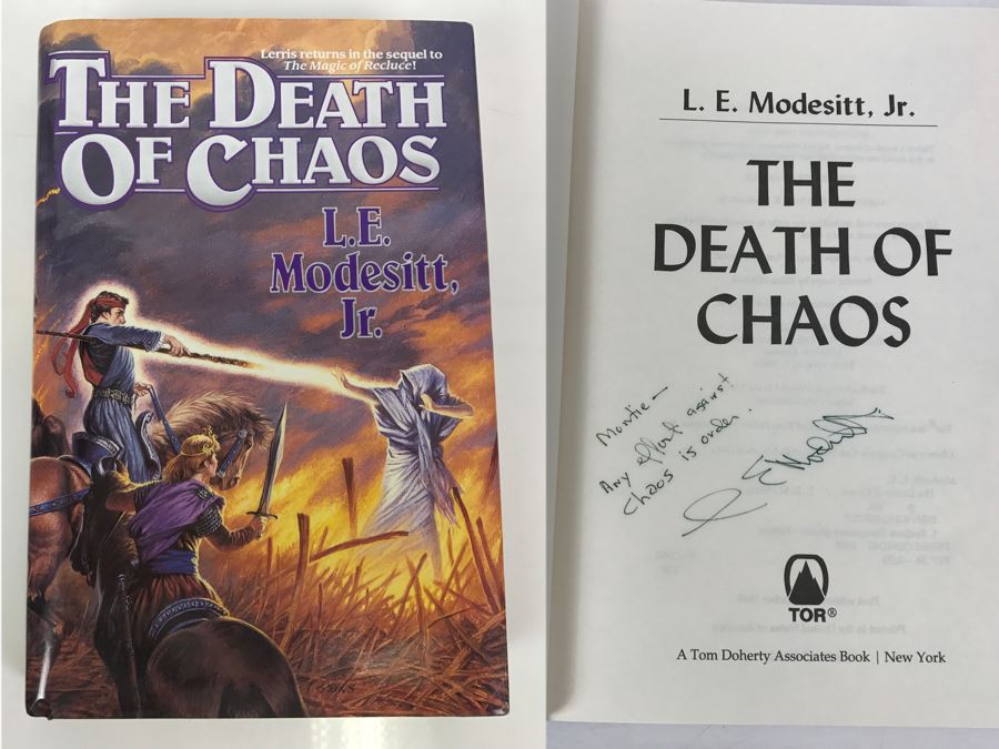 Signed First Edition 1995 Hardcover Book The Death Of Chaos By L.E. Modesitt, Jr. [Photo 1]