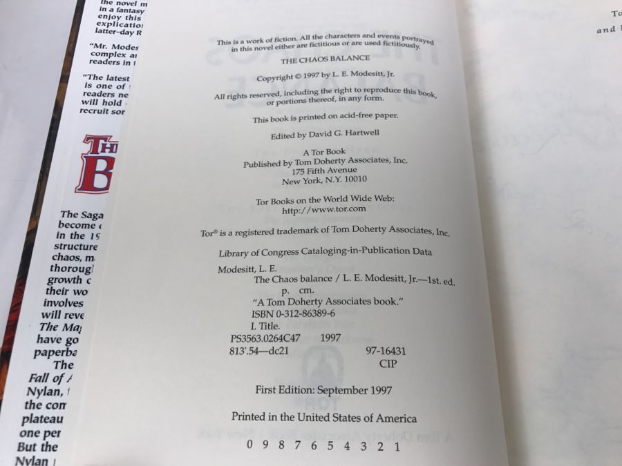 Signed First Edition 1997 Hardcover Book The Chaos Balance By L.E. Modesitt, Jr. [Photo 8]