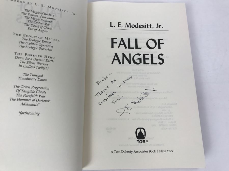 Signed First Edition 1996 Hardcover Book Fall Of Angels By L.E. Modesitt, Jr. [Photo 4]