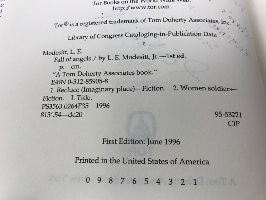 Signed First Edition 1996 Hardcover Book Fall Of Angels By L.E. Modesitt, Jr. [Photo 8]
