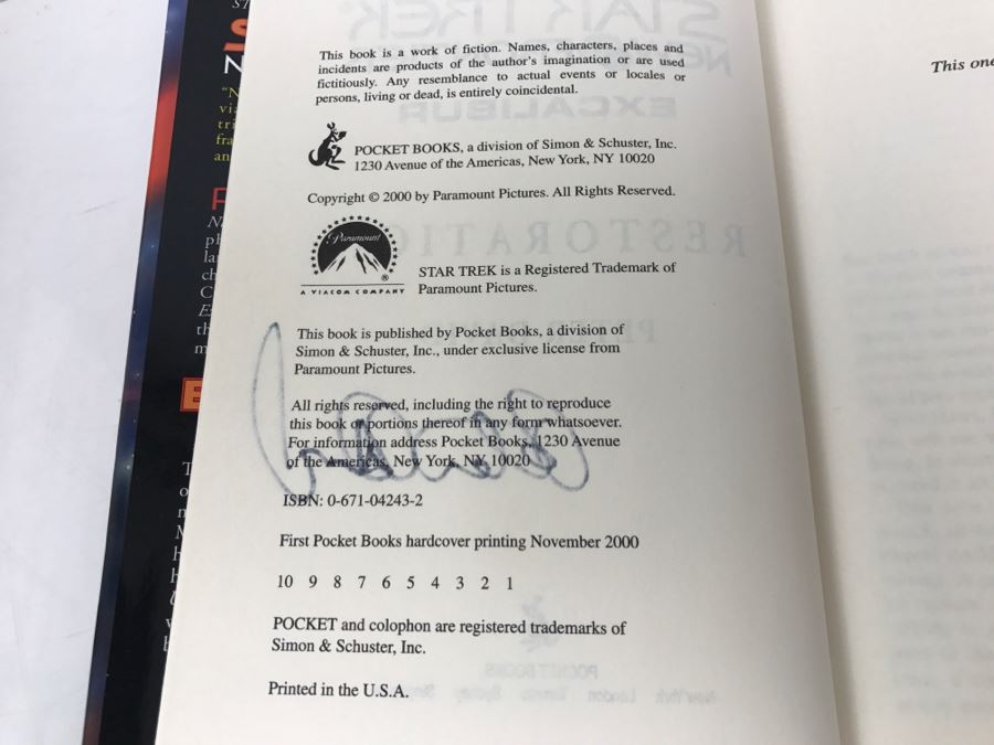 Signed First Printing 2000 Hardcover Book STAR TREK New Frontier Excalibur Restoration By Peter David [Photo 8]