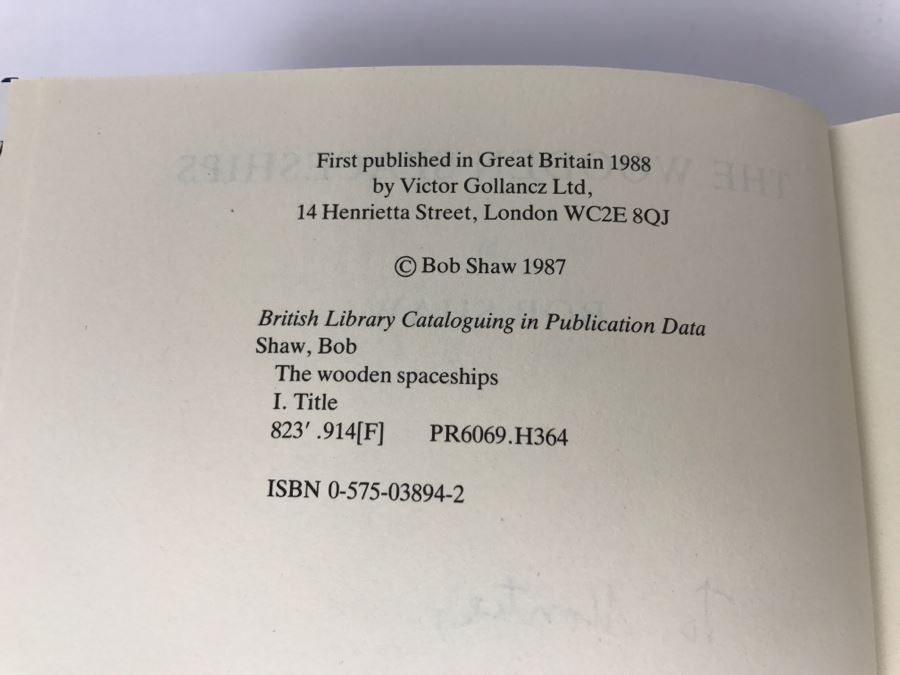 Signed Hardcover Book The Wooden Spaceships By Bob Shaw [Photo 8]