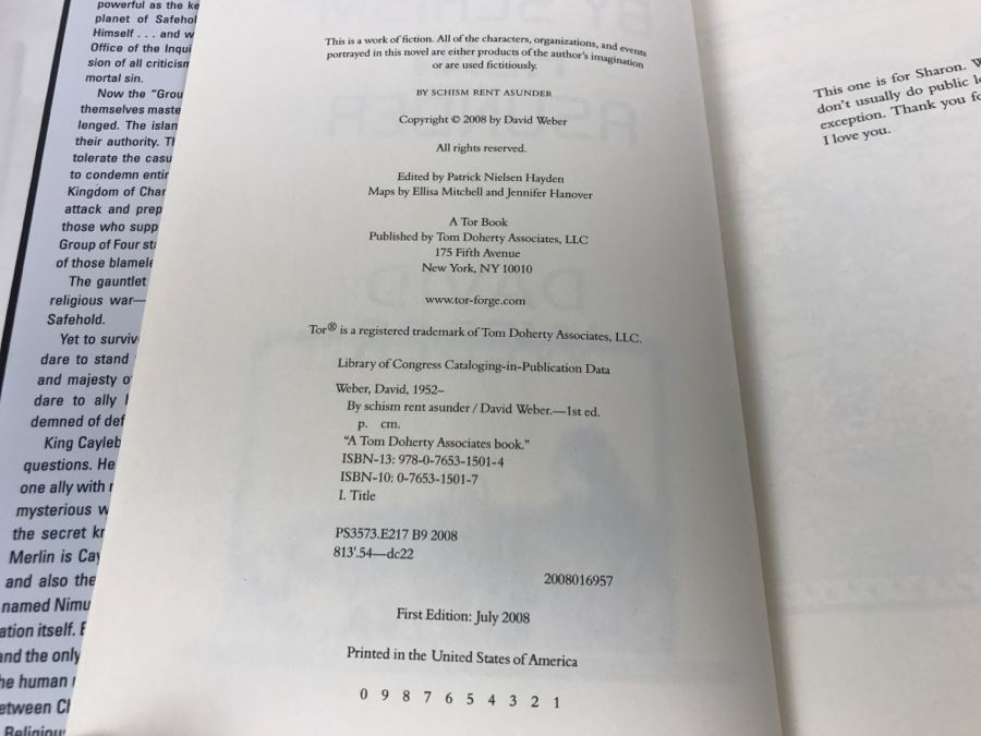 Signed First Edition 2008 Hardcover Book By Schism Rent Asunder By David Weber [Photo 9]