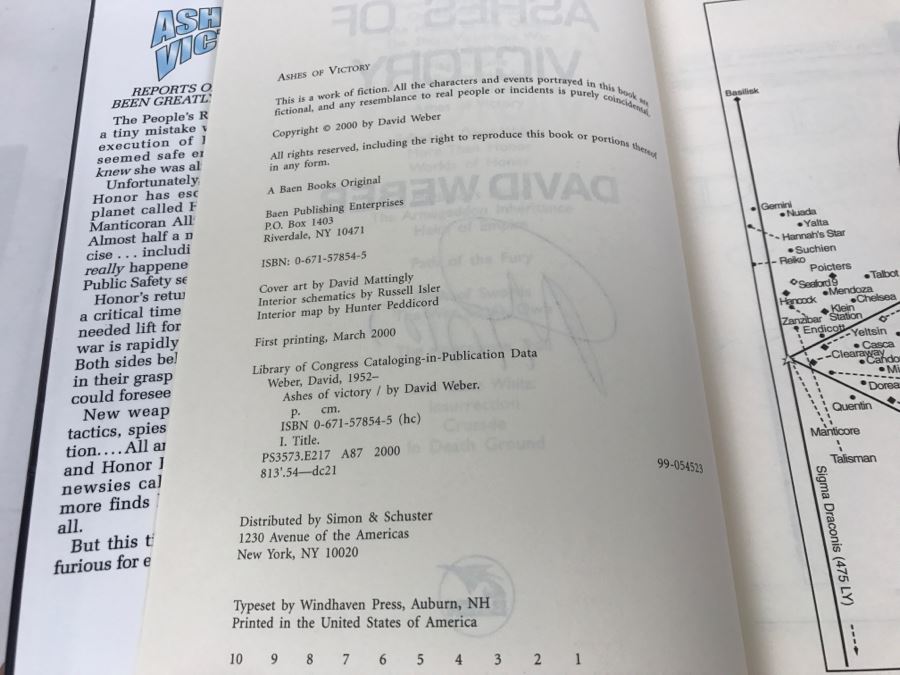 Signed First Printing 2000 Hardcover Book Ashes Of Victory By David Weber [Photo 7]