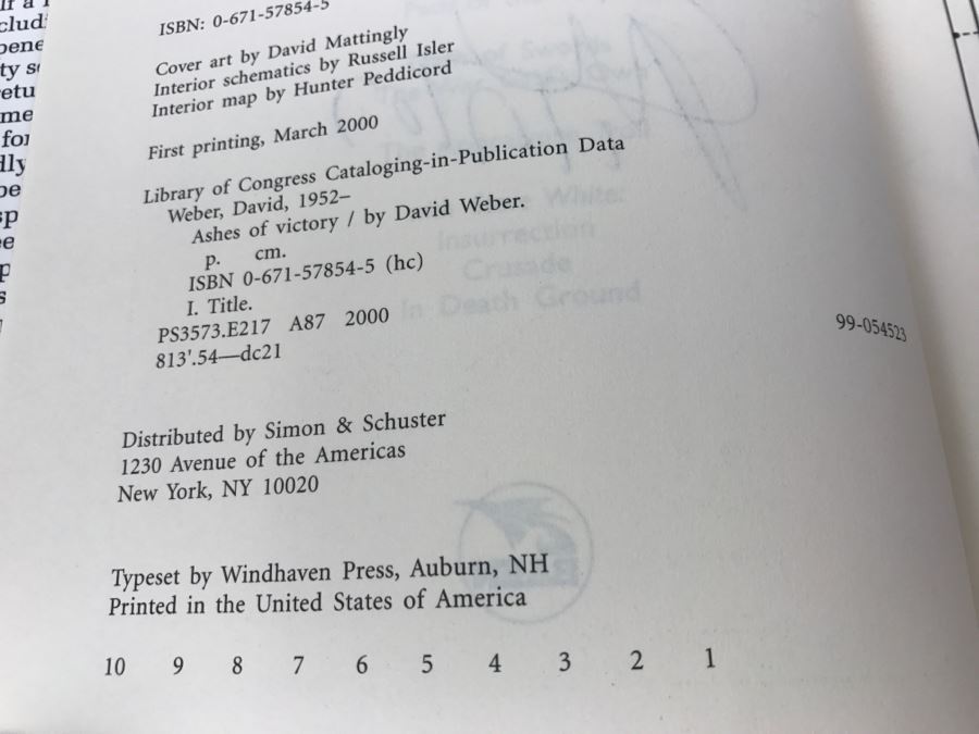 Signed First Printing 2000 Hardcover Book Ashes Of Victory By David Weber [Photo 8]
