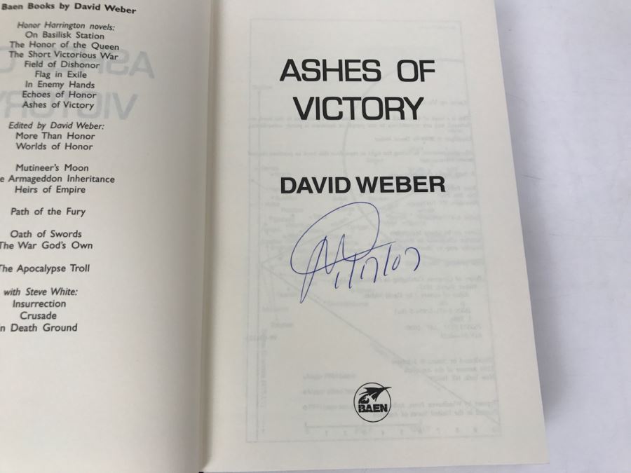 Signed First Printing 2000 Hardcover Book Ashes Of Victory By David Weber [Photo 4]