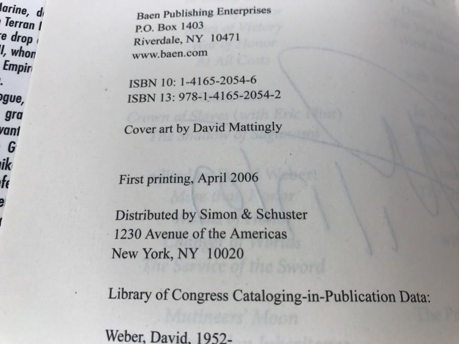 Signed First Printing 2006 Hardcover Book In Fury Born By David Weber [Photo 10]