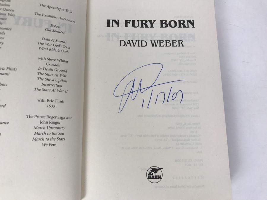 Signed First Printing 2006 Hardcover Book In Fury Born By David Weber [Photo 5]