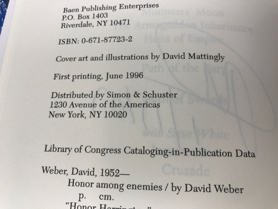 Signed First Printing 1996 Hardcover Book Honor Among Enemies By David Weber [Photo 9]