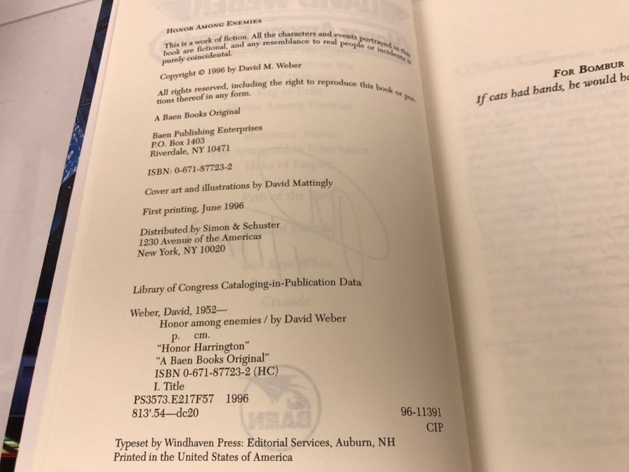 Signed First Printing 1996 Hardcover Book Honor Among Enemies By David Weber [Photo 8]