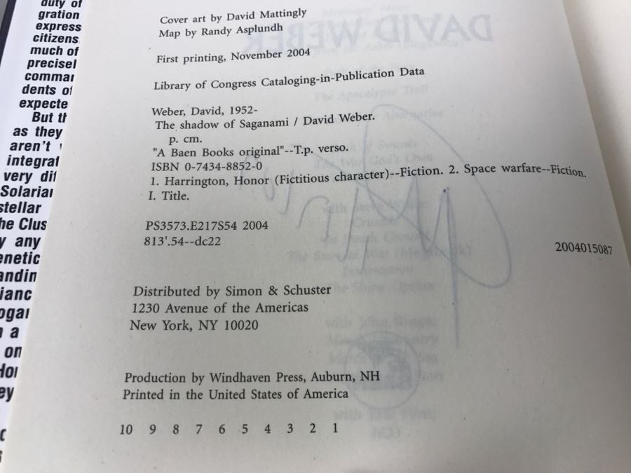 Signed First Printing 2004 Hardcover Book The Shadow Of Saganami By David Weber [Photo 9]