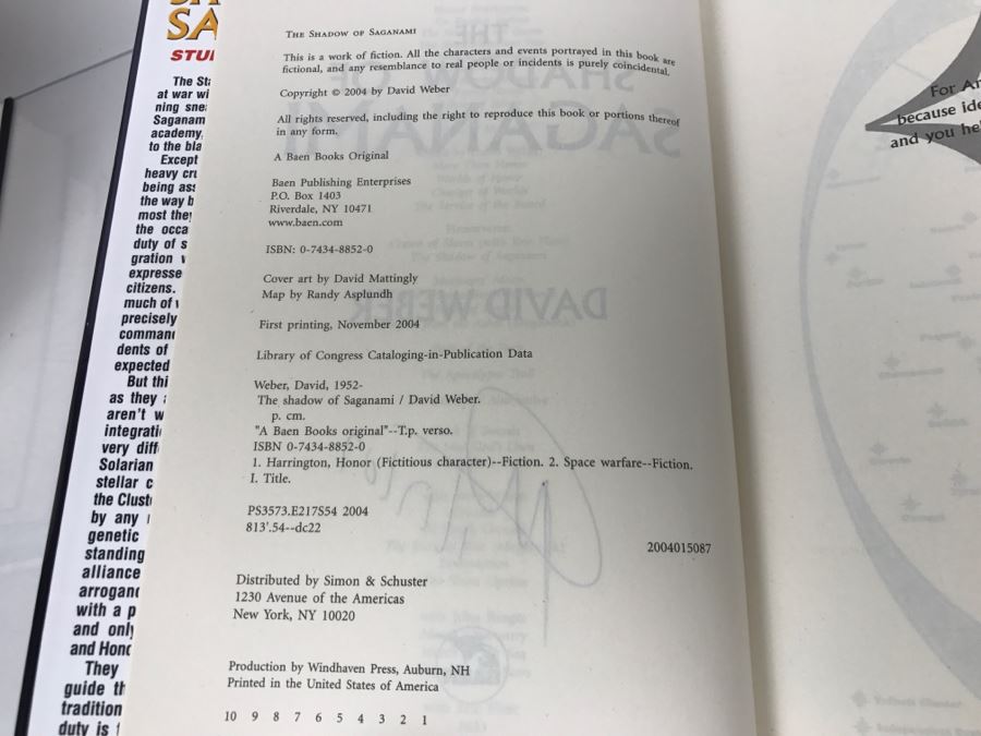 Signed First Printing 2004 Hardcover Book The Shadow Of Saganami By David Weber [Photo 8]