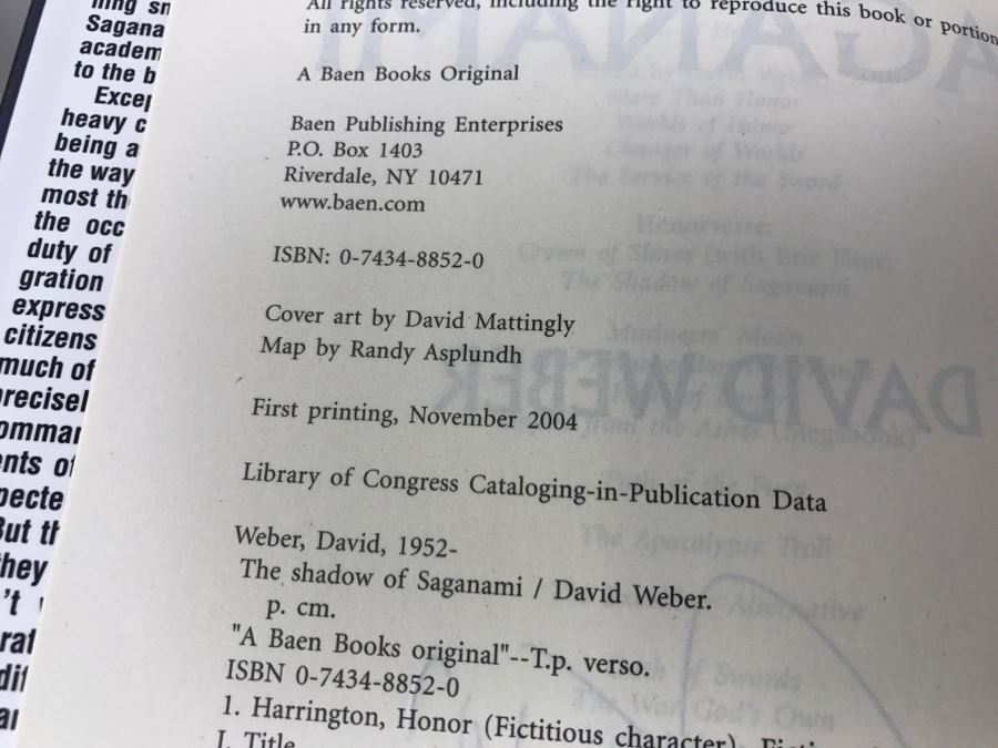 Signed First Printing 2004 Hardcover Book The Shadow Of Saganami By David Weber [Photo 10]