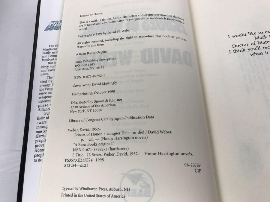 Signed First Printing 1996 Hardcover Book Echoes Of Honor By David Weber [Photo 8]