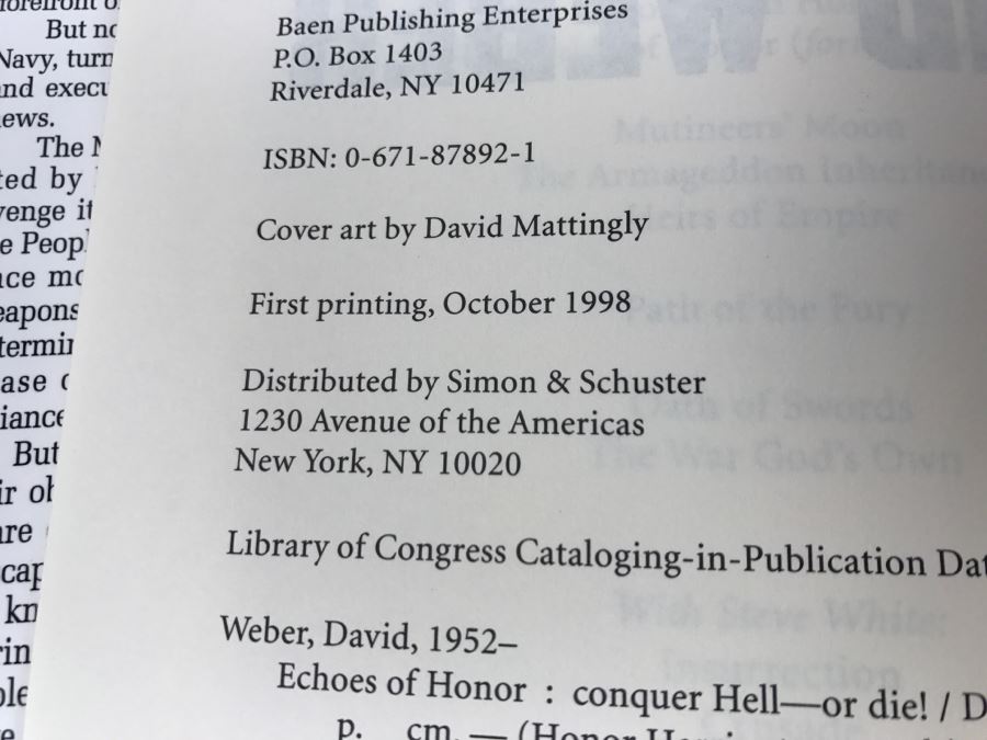 Signed First Printing 1996 Hardcover Book Echoes Of Honor By David Weber [Photo 10]