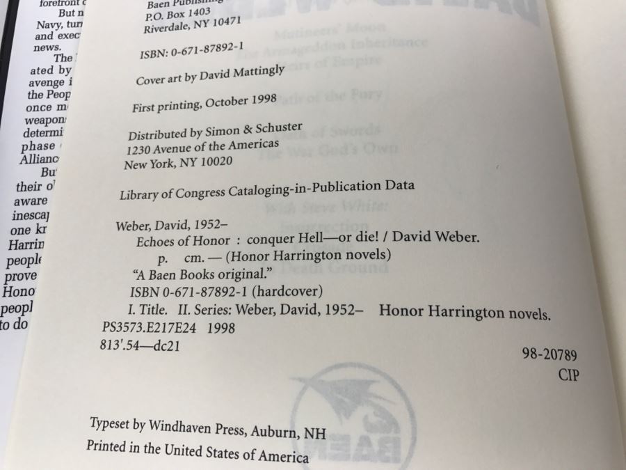 Signed First Printing 1996 Hardcover Book Echoes Of Honor By David Weber [Photo 9]