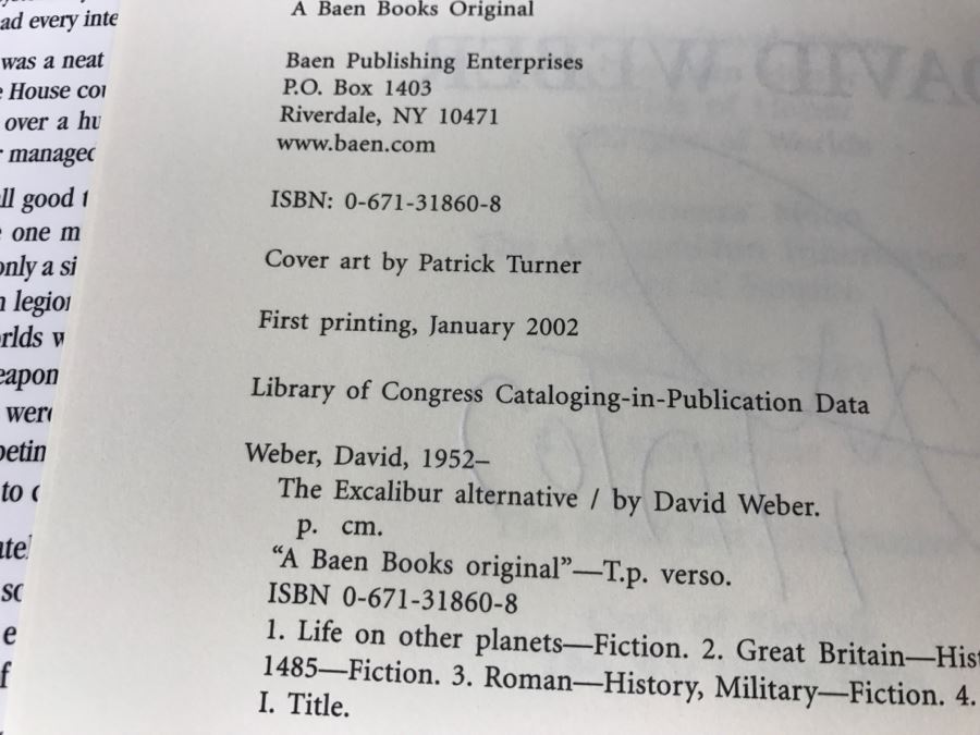 Signed First Printing 2002 Hardcover Book The Excalibur Alternative By David Weber [Photo 9]