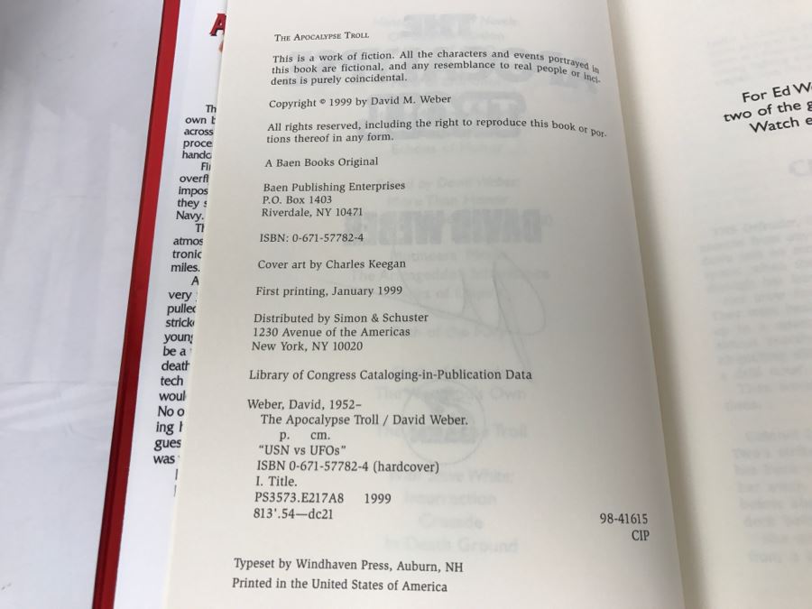 Signed First Printing 1999 Hardcover Book The Apocalypse Troll By David Weber [Photo 8]