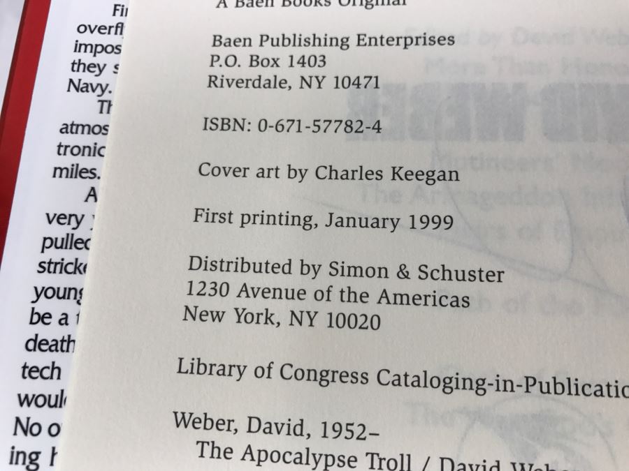 Signed First Printing 1999 Hardcover Book The Apocalypse Troll By David Weber [Photo 9]