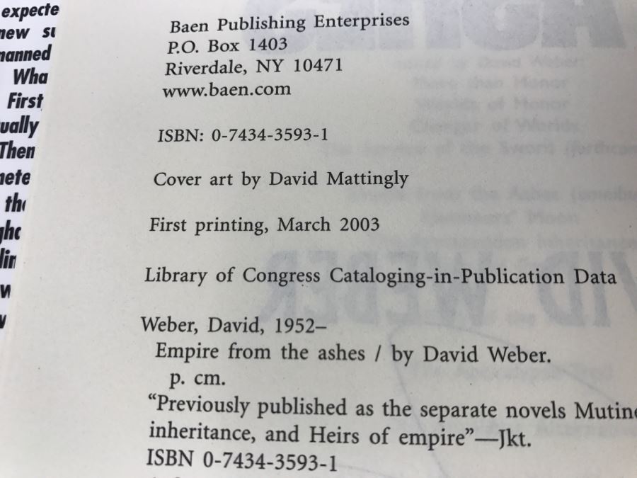 Signed First Printing 2003 Hardcover Book Empire From The Ashes By David Weber [Photo 9]