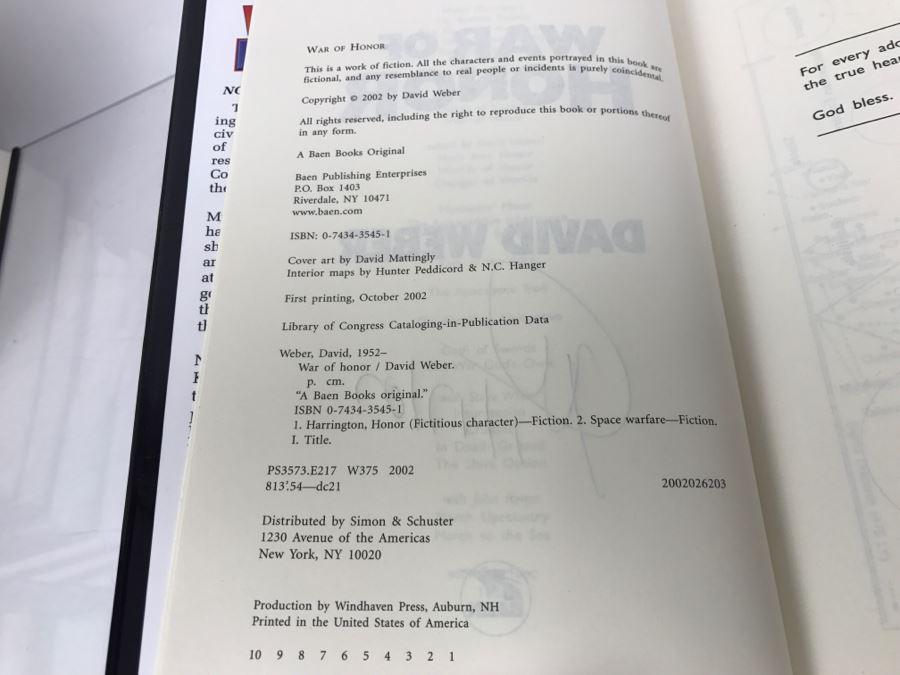 Signed First Printing 2002 Hardcover Book War Of Honor By David Weber [Photo 8]