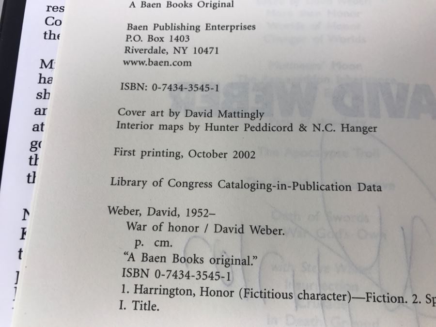 Signed First Printing 2002 Hardcover Book War Of Honor By David Weber [Photo 9]