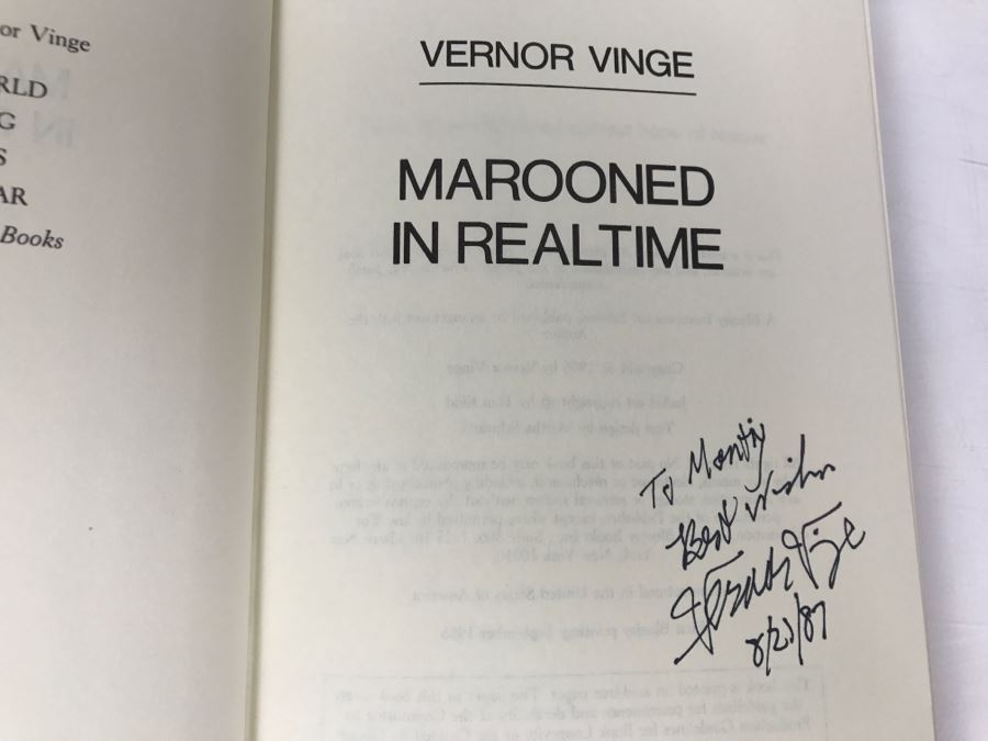 Signed First Bluejay Printing 1986 Marooned In Realtime By Vernor Vinge [Photo 6]