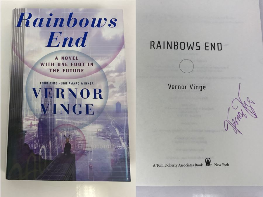 Signed First Edition 2006 Hardcover Book Rainbows End By Vernor Vinge [Photo 1]