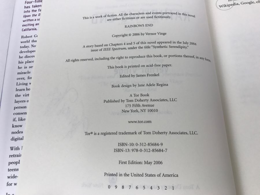 Signed First Edition 2006 Hardcover Book Rainbows End By Vernor Vinge [Photo 7]